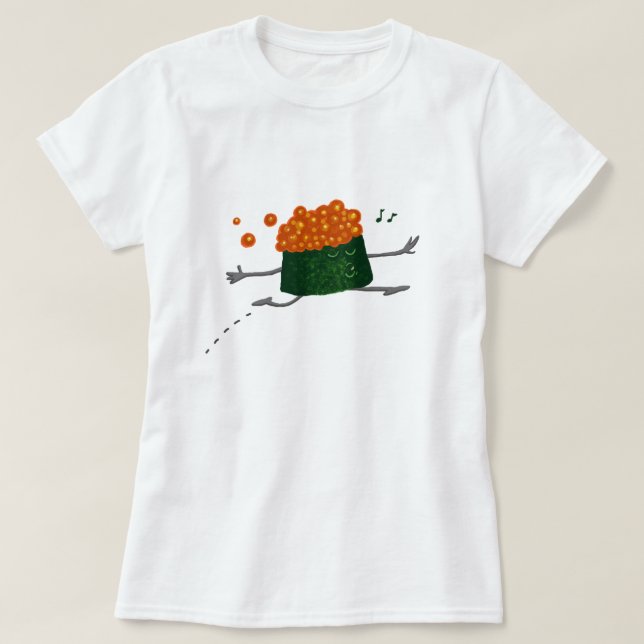 Hoppande over roliga Sushi för laxfiskrom T-shirt (Design framsida)