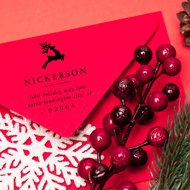 Hoppande renar Returadress Stämpel (Leaping Reindeer Return Address Rubber Stamp)