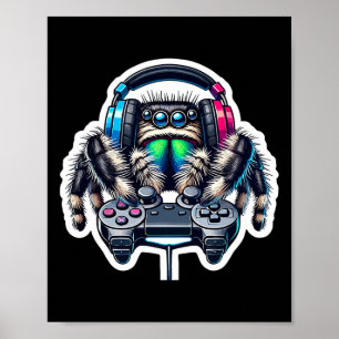 Hoppande Spindel Video Spel Älskare Gamer Spelande Poster
