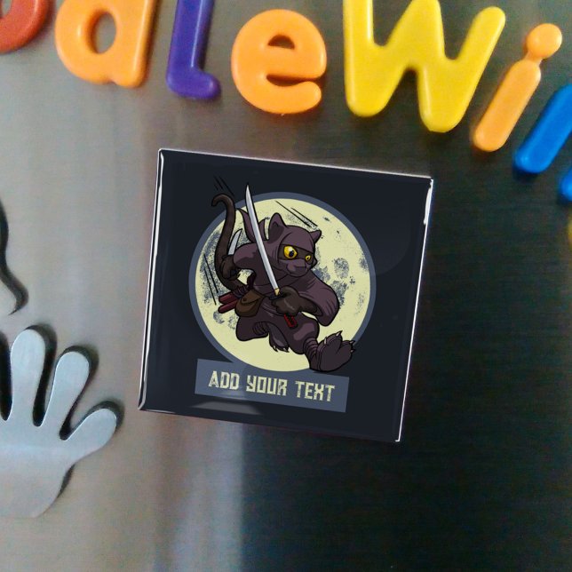 Hoppande Svart Katt Ninja Alternativ Djur Konst Magnet (Skapare uppladdad)