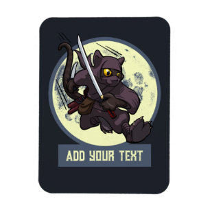 Hoppande svart katt ninja alternativ djurkonst magnet