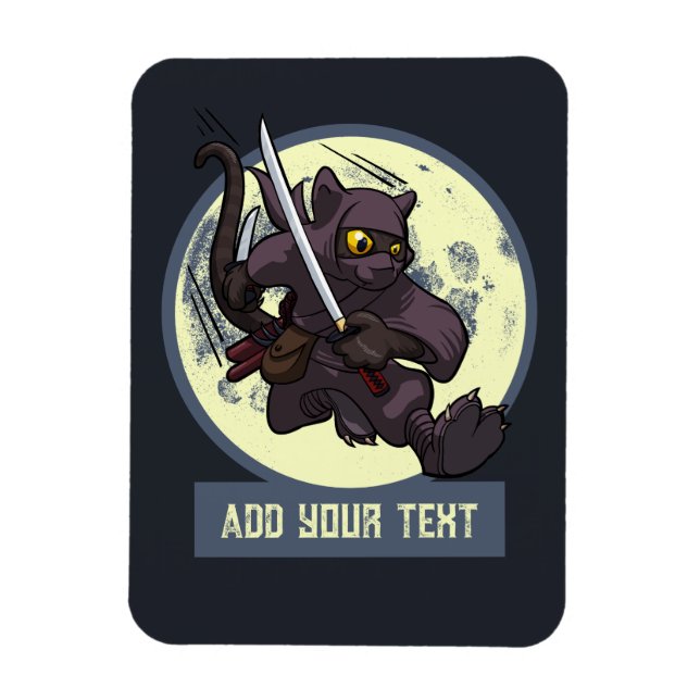 Hoppande svart katt ninja alternativ djurkonst magnet (Vertikal)