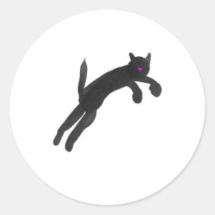hoppande svart katt runt klistermärke