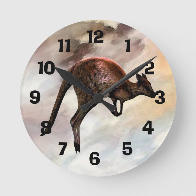 Hoppar Kangaroo Clock Rund Klocka (Framsida)