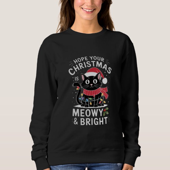 Hoppas att julen är Meowy och Bright Cat Julafton T Shirt (Framsida)