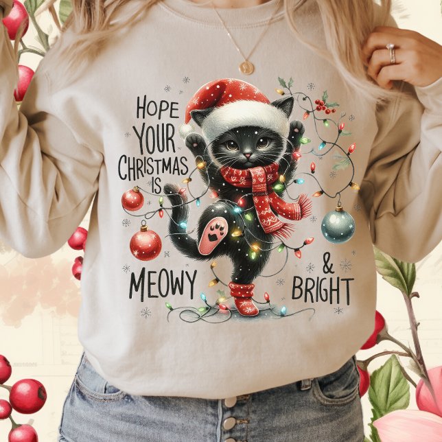 Hoppas att julen är Meowy och Ljusfunn Cat T Shirt (Skapare uppladdad)