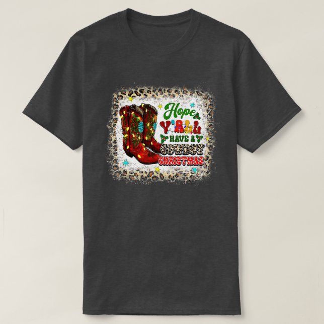 Hoppas du har en Cowboyjultomten Hat Merry T Shirt (Design framsida)