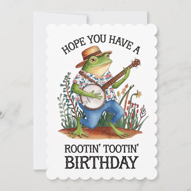 Hoppas du har en rootin'tootin's Birthday Frog Inbjudningar (Framsida)