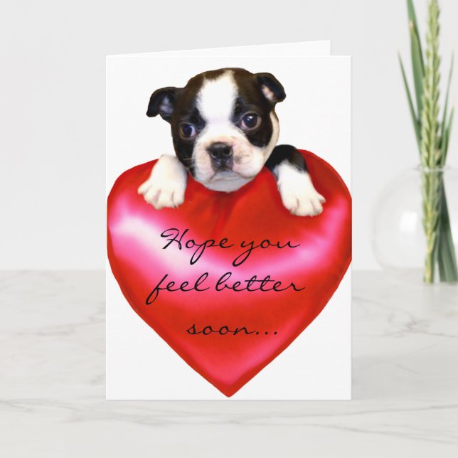 Hoppas du mår bättre Boston Terrier Greeting Card Kort (Framsida)