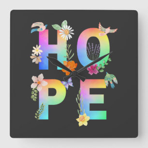 Hoppas konstnärligt positiv motiv inspirerande fyrkantig klocka