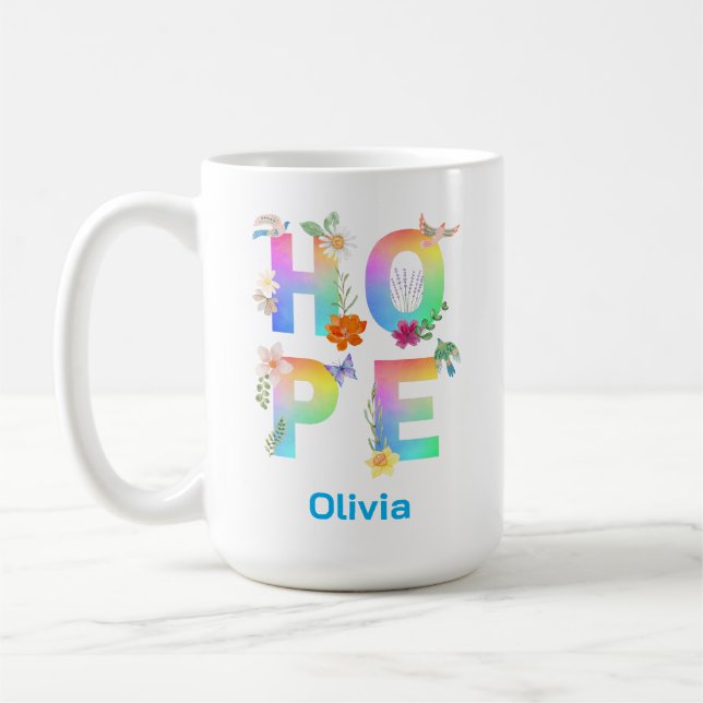 Hoppas konstnärligt positiv motiv inspirerande kaffemugg (Vänster)