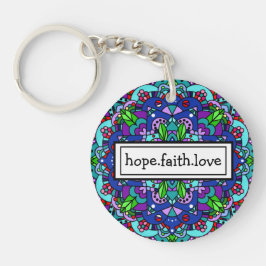 Hoppet. Faith. Kärlek Lila och Blue Mandala Keycha