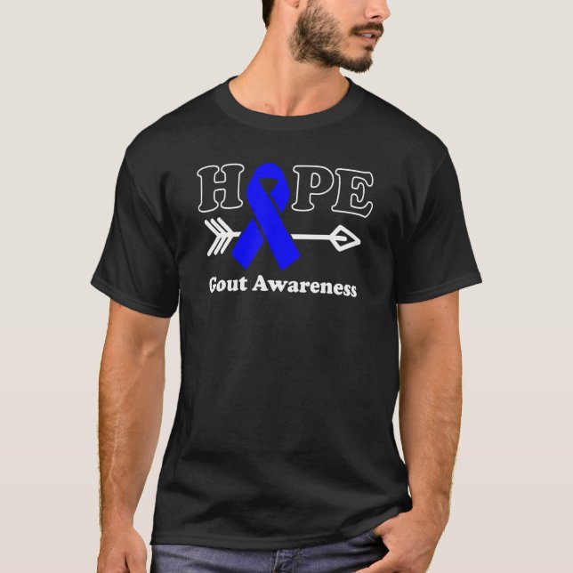 Hoppet Gout Awareness Blue Ribbon T Shirt (Framsida)