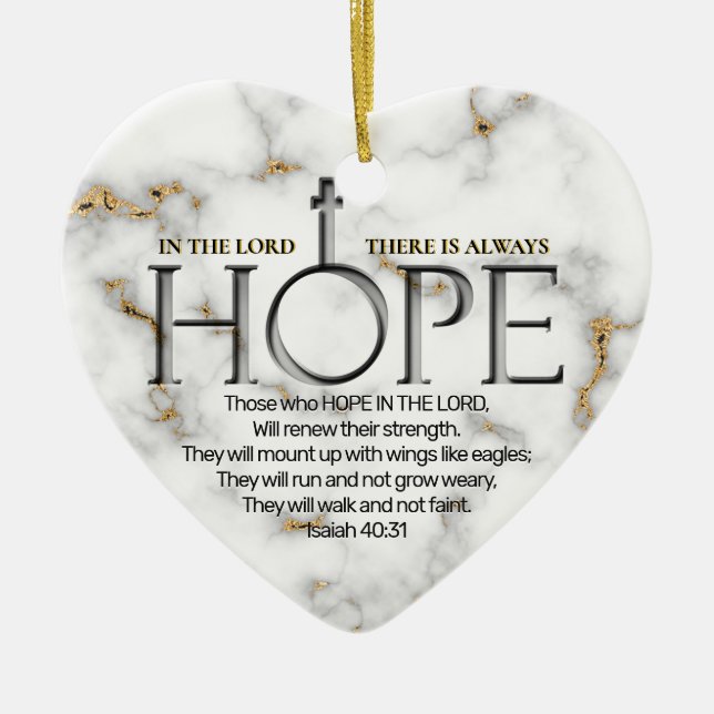 Hoppet i Lord Scripture Verse Isaiah 40:31 Julgransprydnad Keramik (Framsidan)