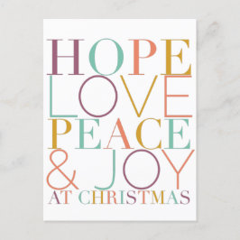 Hoppet Kärlek Peace & Joy på jul Helg Vykort