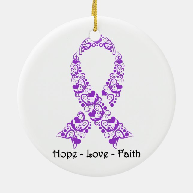 Hoppet Lila Awareness Ribbon Julgransprydnad Keramik (Baksidan)