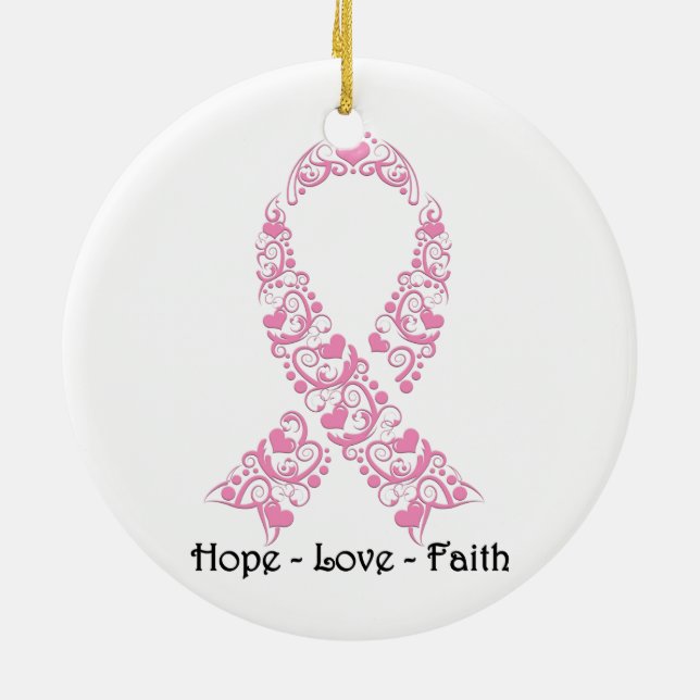 Hoppet Rosa Awareness Ribbon Julgransprydnad Keramik (Baksidan)