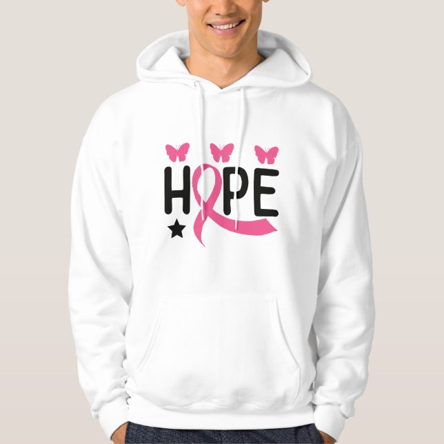 Hoppet Rosa Ribbon Fighter Survivor Breast Cancer  Hoodie (Framsida)
