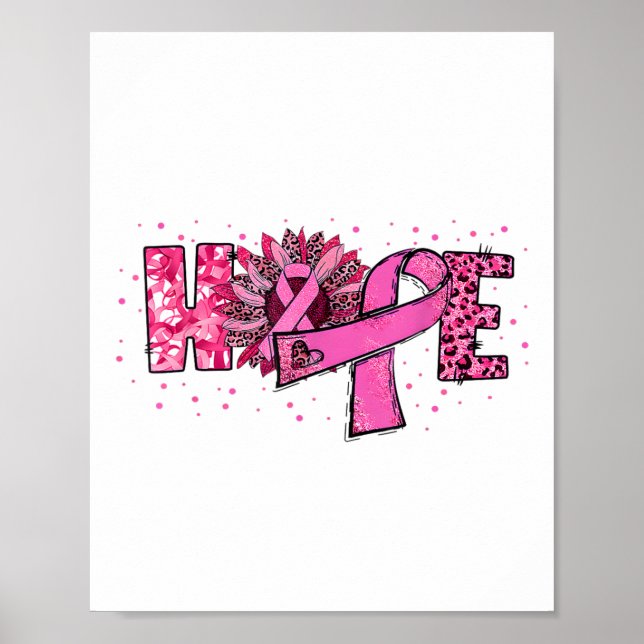 Hoppet Solros Leopard Rosa Ribbon Breast Cancer A Poster (Framsidan)