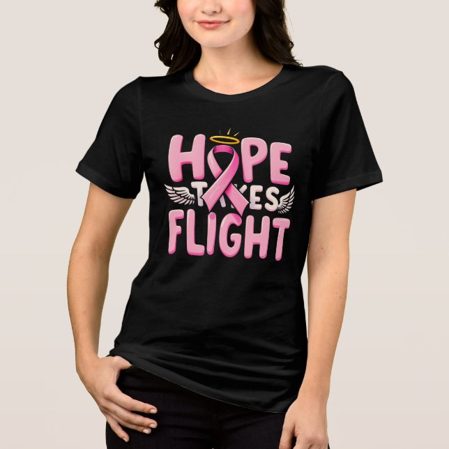 Hoppet tar flyget - Rosa Ribbon Breast Cancer T Shirt (Framsida)
