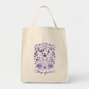 Hoppet växer - Lavender Linocut Bird Inspirational Tygkasse