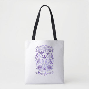 Hoppet växer - Lavender Linocut Bird Inspirational Tygkasse