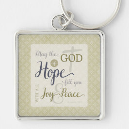 Hoppets gud fyller dig med Joy & Peace Fyrkantig Silverfärgad Nyckelring