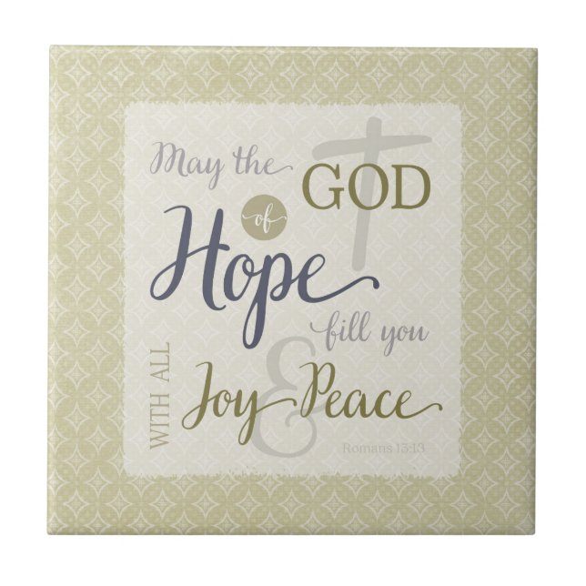 Hoppets Gud uppfyller er med glädje & frid Kakelplatta (Framsidan)