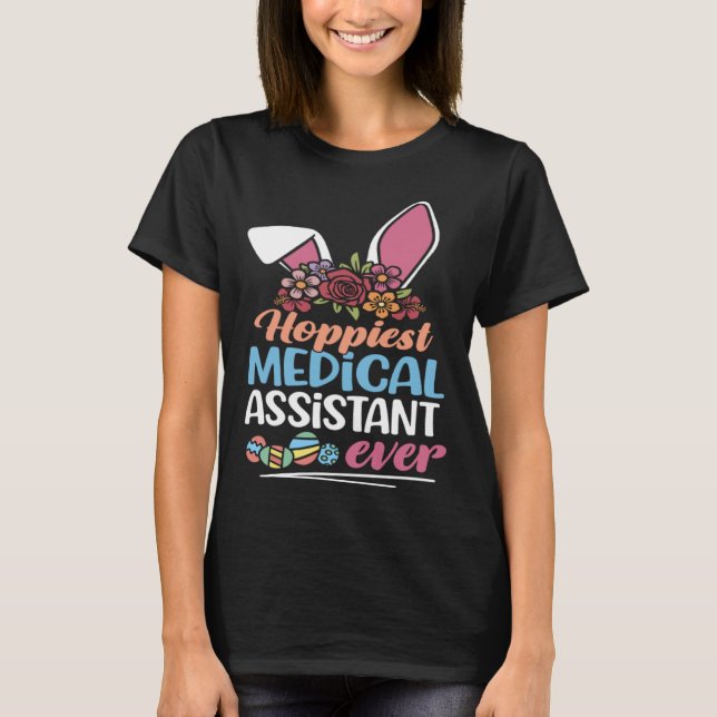 Hoppiest Medical Assistant Ever Bunny Ear Red Plai T Shirt (Framsida)