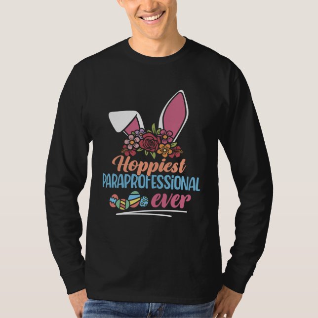 Hoppiest Paraprofessional Ever Bunny Ear Red Plaid T Shirt (Framsida)
