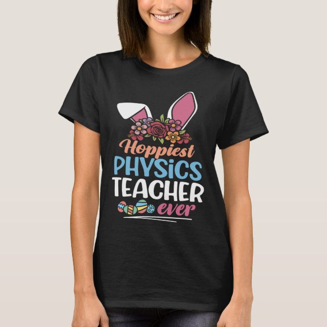 Hoppiest Physics Teacher Ever Bunny Ear Red Plaid  T Shirt (Framsida)