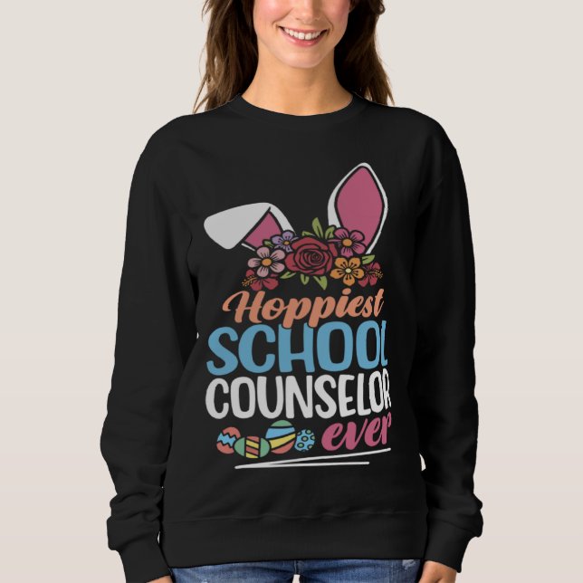 Hoppiest School Counselor Ever Bunny Ear Red Plaid T Shirt (Framsida)