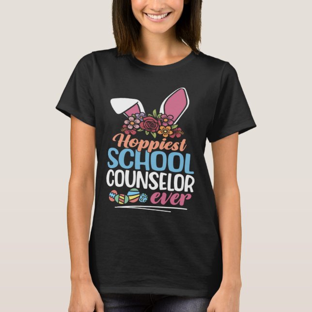 Hoppiest School Counselor Ever Bunny Ear Red Plaid T Shirt (Framsida)