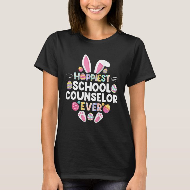 Hoppiest School Counselor Ever  Happy Easter Day T Shirt (Framsida)