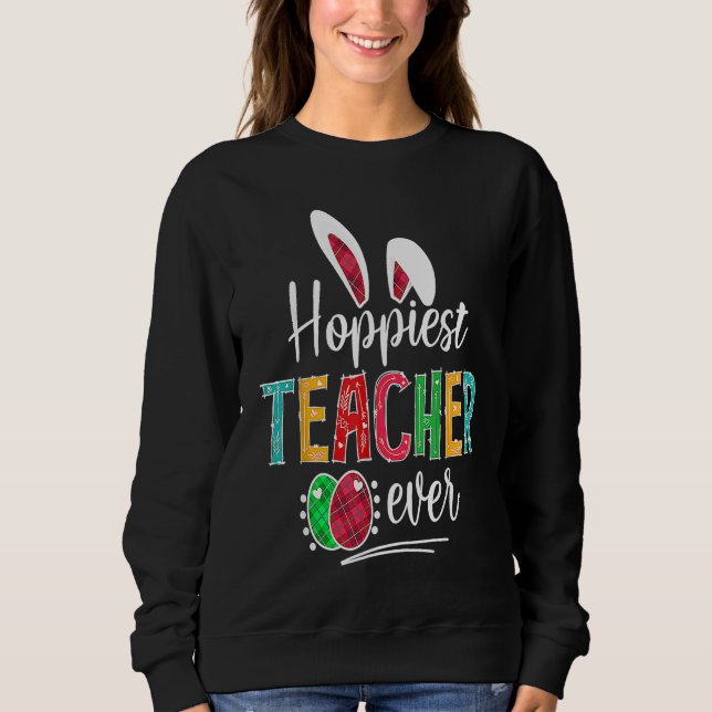 Hoppiest Teacher Ever Bunny Ears Buffalo Plaid Eas T Shirt (Framsida)
