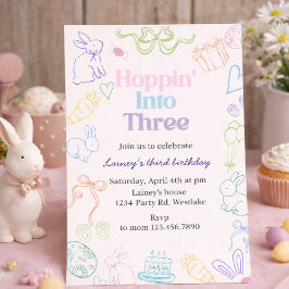 Hoppin’ Into Three Birthday Invitation – Bunny 3rd Inbjudningar