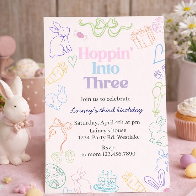 Hoppin’ Into Three Birthday Invitation – Bunny 3rd Inbjudningar (Skapare uppladdad)
