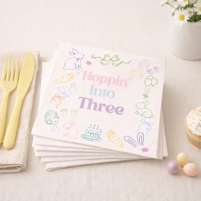 Hoppin’ Into Three Birthday Napkins – Bunny 3rd Bi Pappersservett (Skapare uppladdad)