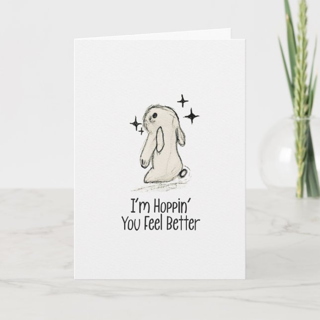 Hoppin’ You Feel Better Bunny Get Well Card Kort (Framsida)