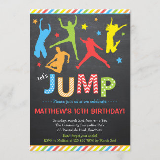 Hoppinbjudan/grampolininbjudan på födelsedagen inbjudningar