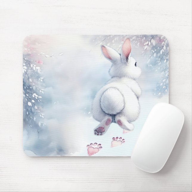 Hopping Bunny Lämnar Heart Tass avtryck Musmatta (Med mus)