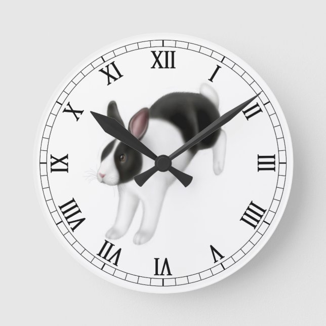 Hopping Bunny Rabbit Wall Clock Rund Klocka (Framsida)