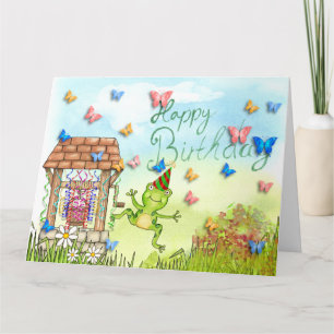 Hopping Lycklig Frog Birthday Kort