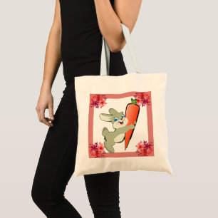 Hopping Påskhare with Carrot Blommigt Tygkasse