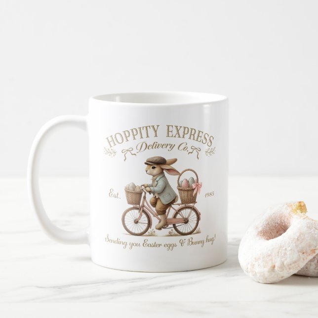 Hoppity Express Bunny Delivery Vintage Konst Kaffemugg (Med munk)