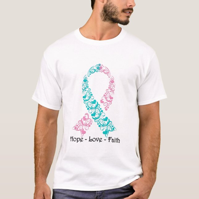 Hoppkricka och rosamedvetenhetband tee shirt (Framsida)