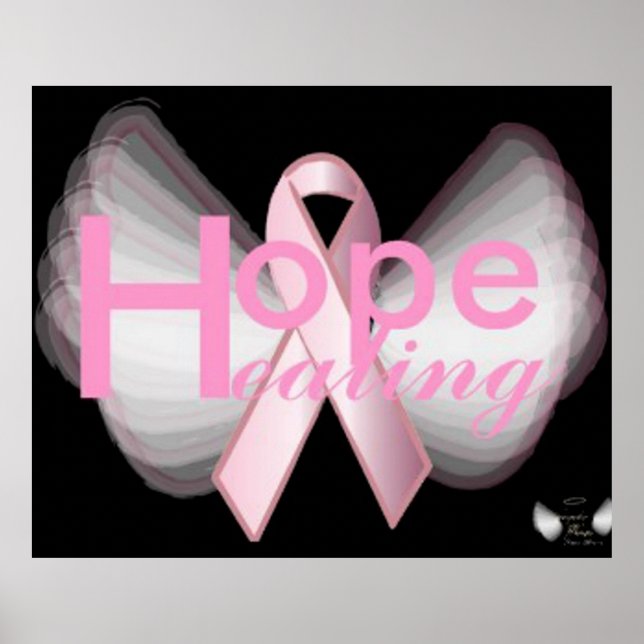 Hoppläkning vid Angelik Vingar Rosa Ribbon Poster (Framsidan)