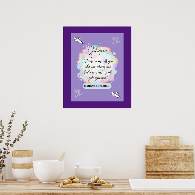 Hoppmeddelande - Matthew 11-28 - 20 x 24 - Poster (Kök)