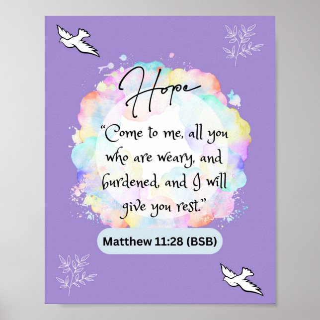 Hoppmeddelande - Matthew 11-28 - Poster 8 x 10 (Framsidan)