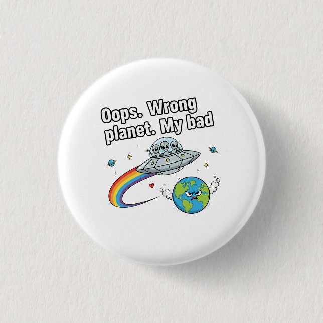 Hoppsan. Fel planet. Mitt fel Knapp (Framsida)